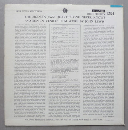 The Modern Jazz Quartet : The Modern Jazz Quartet Plays One Never Knows - Original Film Score For “No Sun In Venice” (LP, Album, Mono, RP)