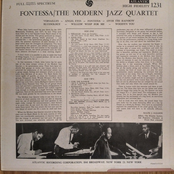 The Modern Jazz Quartet : Fontessa (LP, Album, Mono, RE)