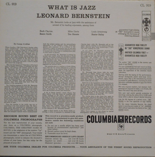 Leonard Bernstein : What Is Jazz (LP, Album, Mono)