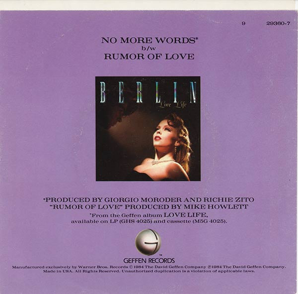 Berlin : No More Words (7", Single, Jac)