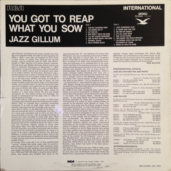 Jazz Gillum : Got To Reap What You Sow (LP, Comp, Mono)