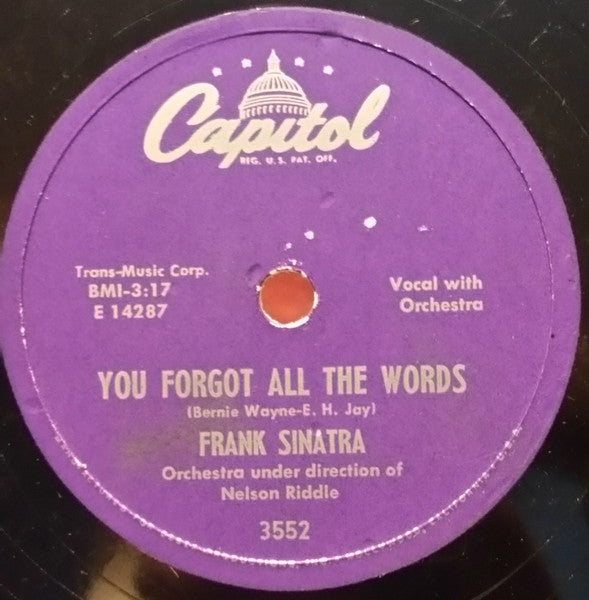 Frank Sinatra : Hey! Jealous Lover / You Forgot All The Words (Shellac, 10")