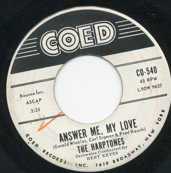 The Harptones : Answer Me, My Love / Rain Down Kisses (7", Promo)