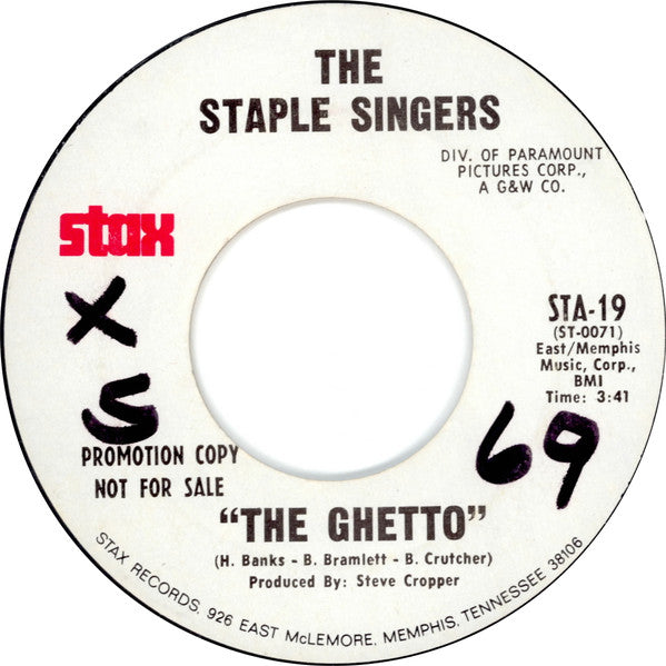The Staple Singers : The Ghetto / Got To Be Some Changes Made (7", Single, Promo)