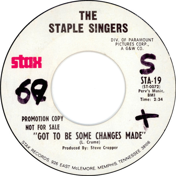 The Staple Singers : The Ghetto / Got To Be Some Changes Made (7", Single, Promo)