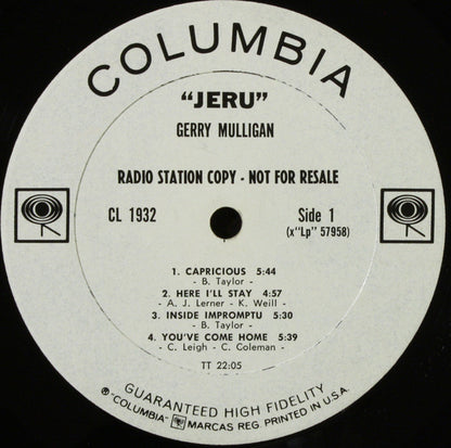 Gerry Mulligan : Jeru (LP, Album, Mono, Promo)