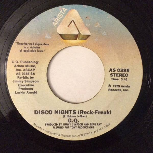 GQ : Disco Nights (Rock-Freak) / Boogie Oogie Oogie (7", Single, Styrene, Ter)