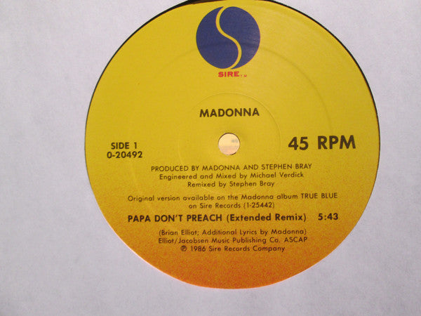 Madonna : Papa Don't Preach (12", Maxi, All)