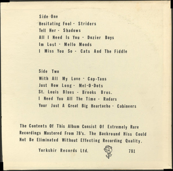 Various : Vocal Groups 1940's And 1950's Collectors Series Volume One (LP, Comp, Mono)