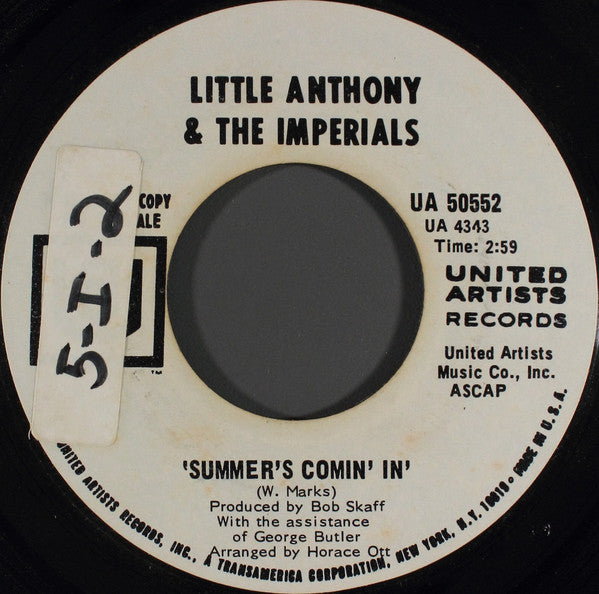 Little Anthony & The Imperials : Out Of Sight, Out Of Mind (7", Promo, Styrene, She)