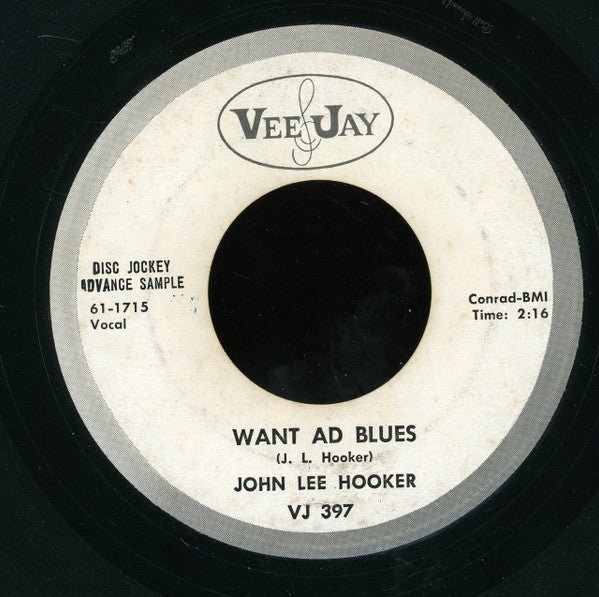 John Lee Hooker : Want Ad Blues  (7", Single, Promo)