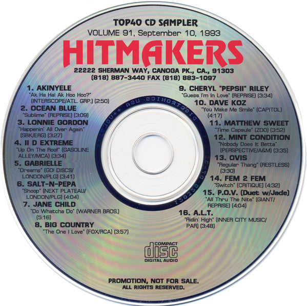 Various : Hitmakers Top40 CD Sampler Vol. 91, September 10, 1993 (CD, Comp, Promo, Smplr)
