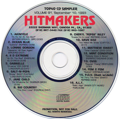 Various : Hitmakers Top40 CD Sampler Vol. 91, September 10, 1993 (CD, Comp, Promo, Smplr)