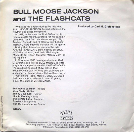 Bull Moose Jackson With The Flashcats : Get Off The Table, Mable (The Two Dollars Is For Beer) (7")