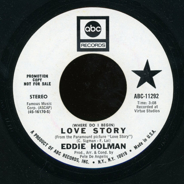 Eddie Holman : (Where Do I Begin) Love Story (7", Promo)