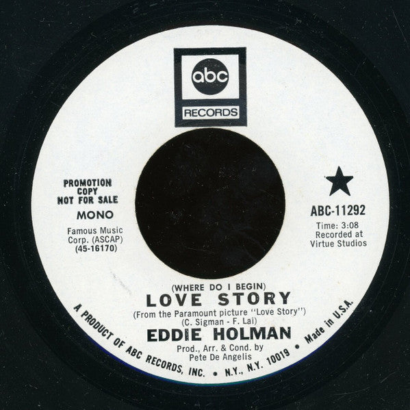 Eddie Holman : (Where Do I Begin) Love Story (7", Promo)