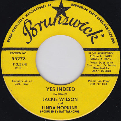 Jackie Wilson And Linda Hopkins : Yes Indeed / When The Saints Go Marching In (7", Single, Promo)