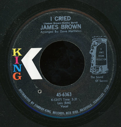 James Brown : I Cried / World Pt. 2 (7", Single)