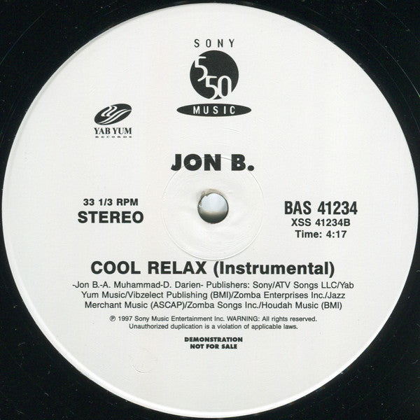 Jon B : Cool Relax (Remix) (12", Promo)