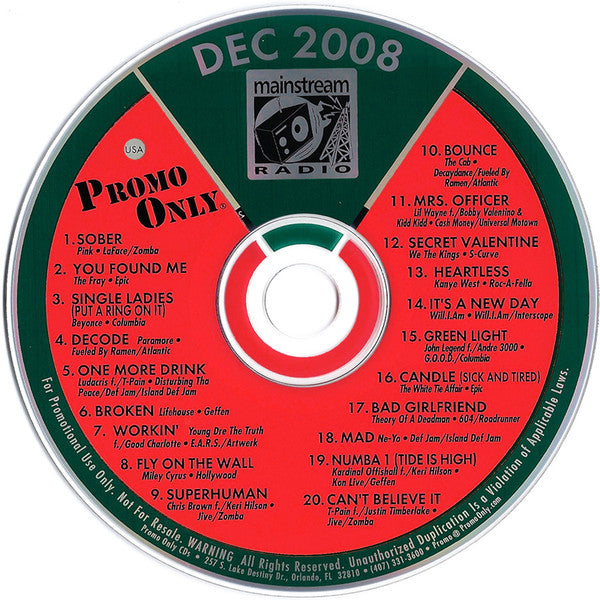 Various : Promo Only Mainstream Radio: December 2008 (CD, Comp, Promo)