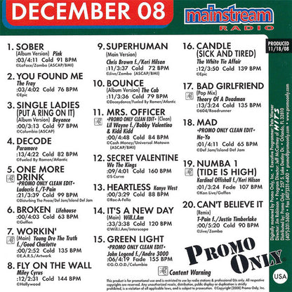 Various : Promo Only Mainstream Radio: December 2008 (CD, Comp, Promo)