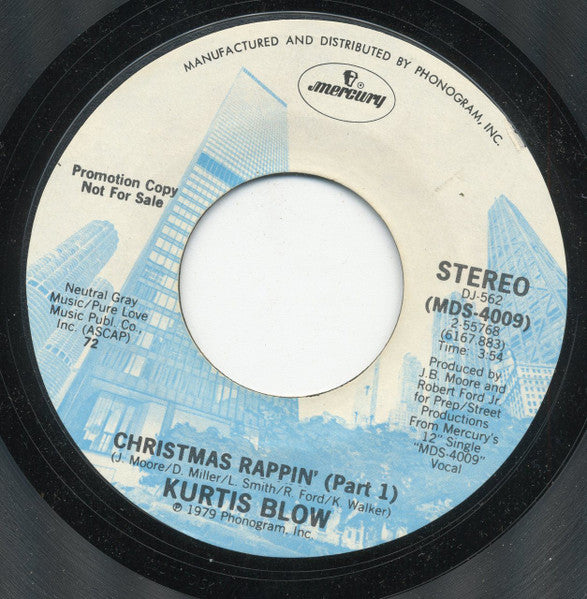 Kurtis Blow : Christmas Rappin' (7", Single, Promo, Styrene)
