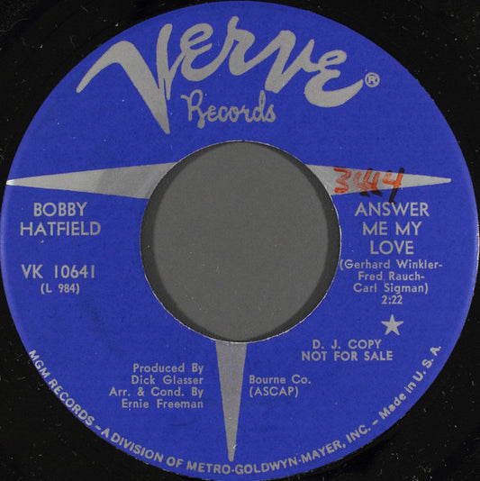 Bobby Hatfield : Answer Me My Love (7", Promo)