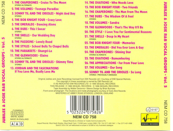 Various : Jubilee & Josie R&B Vocal Groups Volume Five (CD, Comp, RM)