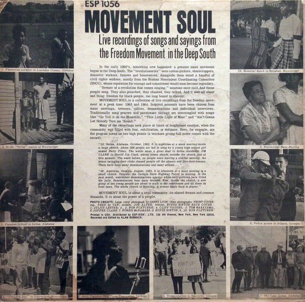 Various : Movement Soul (Live Recordings Of Songs And Sayings From The Freedom Movement In The Deep South) (LP, Album, Mono)