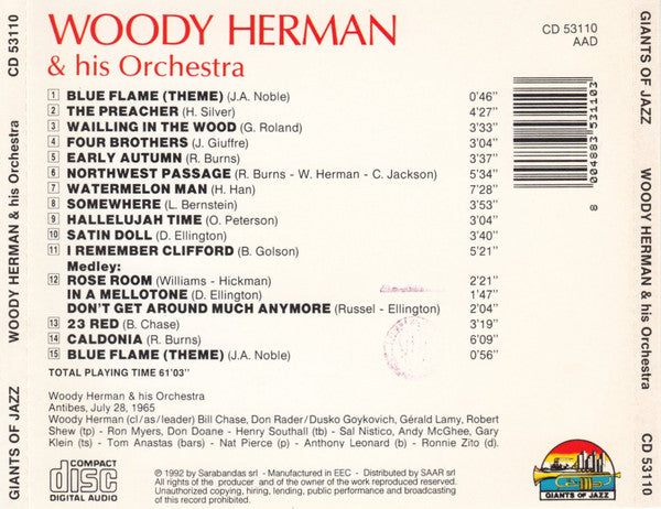 Woody Herman And His Orchestra : Antibes, July 28, 1965 (CD, Album)