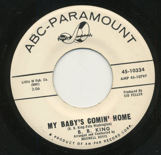 B.B. King : My Baby's Coming' Home / Blues At Midnight (7", Single, Promo)