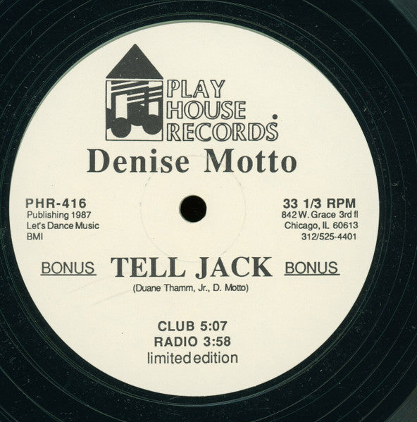Denise Motto / London House : Tell Jack / Doing It Properly Is XTC (12", Ltd, Cle)