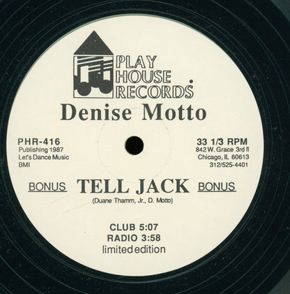 Denise Motto / London House : Tell Jack / Doing It Properly Is XTC (12", Ltd, Cle)