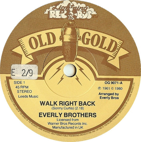 Everly Brothers : Walk Right Back / Ebony Eyes (7", Single, RE)