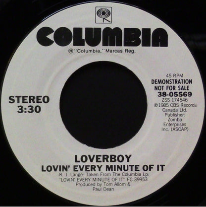 Loverboy : Lovin' Every Minute Of It (7", Single, Promo, Styrene)