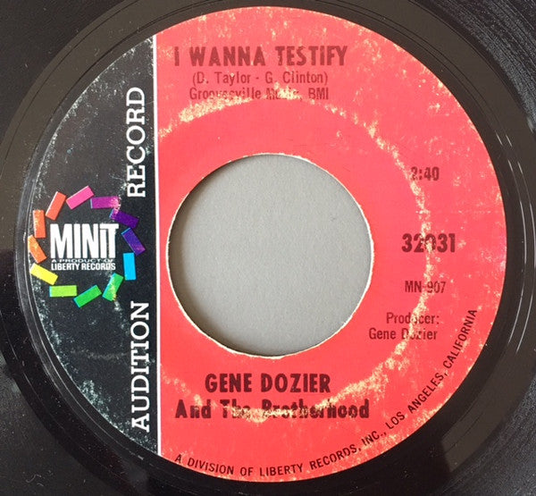 Gene Dozier And The Brotherhood : I Wanna Testify / Mustang Sally (7", Single, Promo, Styrene)