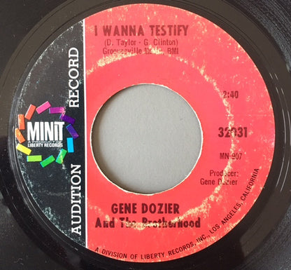 Gene Dozier And The Brotherhood : I Wanna Testify / Mustang Sally (7", Single, Promo, Styrene)