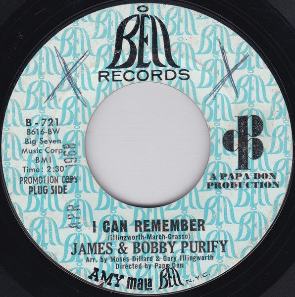 James & Bobby Purify : I Can Remember (7", Single, Promo, Styrene)