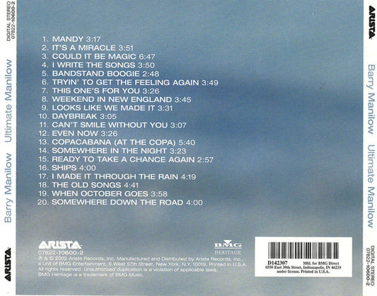 Barry Manilow : Ultimate Manilow (CD, Comp, Club)