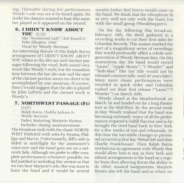 Woody Herman & The Herd : Live In '45! Volume Two: Northwest Passage (CD, Comp, Mono, RM)