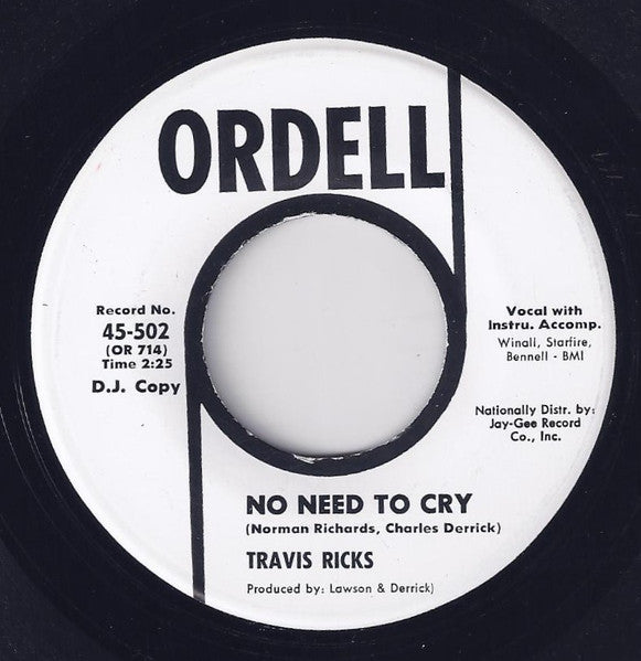 Travis Ricks : Little Girl Don't You Cry / No Need To Cry (7", Promo)