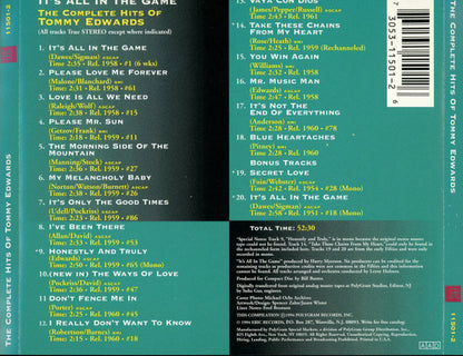 Tommy Edwards : It's All In The Game: The Complete Hits Of Tommy Edwards (CD, Comp, Mono)