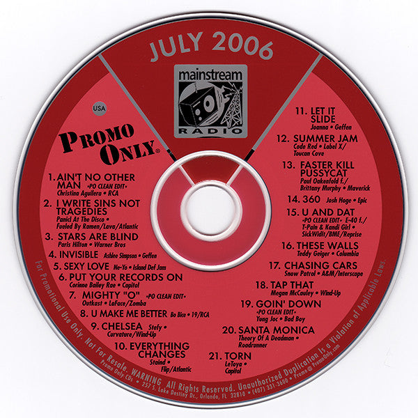 Various : Promo Only Mainstream Radio: July 06 (CD, Comp, Promo)