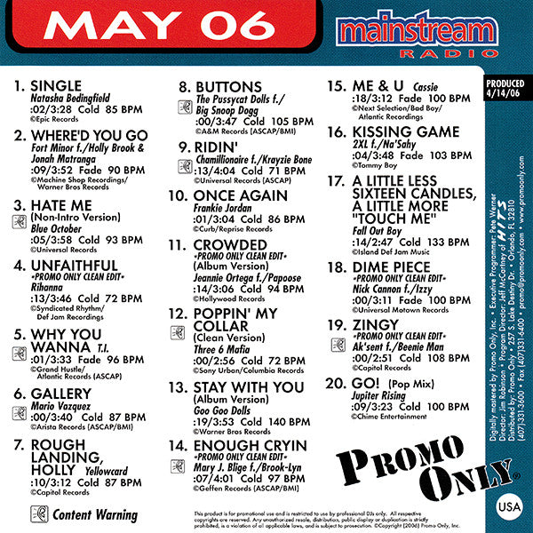 Various : Promo Only Mainstream Radio: May 06 (CD, Comp, Promo)