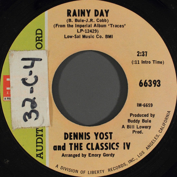 Dennis Yost And The Classics IV : Change Of Heart (7", Promo, Styrene)