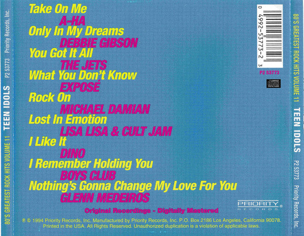 Various : The 80's Greatest Rock Hits Volume 11 Teen Idols (CD, Comp)