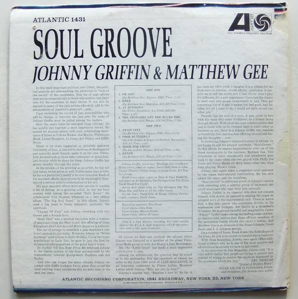 Johnny Griffin & Matthew Gee : Soul Groove (LP, Album, Mono)