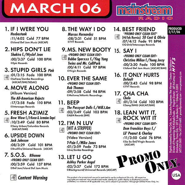 Various : Promo Only Mainstream Radio: March 06 (CD, Comp, Promo)