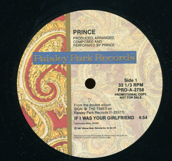 Prince : If I Was Your Girlfriend (12", Single, Promo)