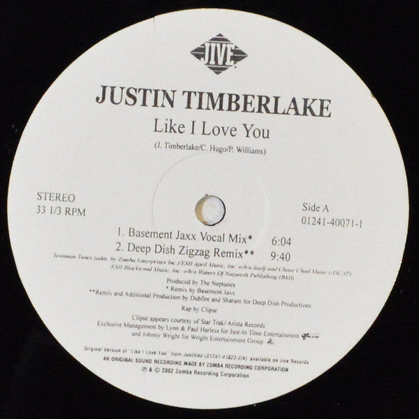 Justin Timberlake : Like I Love You (The Club Mixes) (12", Promo)